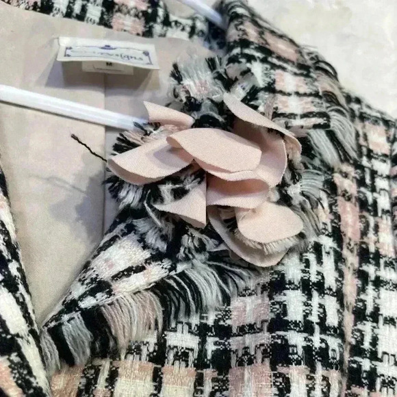 Pastel Pink Black Plaid Beaded Pearl Office Blazer Blouse Floral Dress Barn Med. - Picture 9 of 12